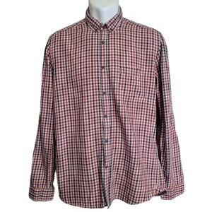 L.O.G.G H&M Fitted Tan Red Blue Plaid Button Down Shirt Size Men's Medium